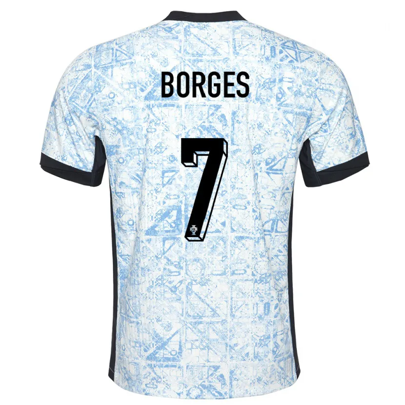 Danxen Homme Maillot Portugal Carlos Borges #7 Bleu Crème Tenues Extérieur 24-26 T-Shirt