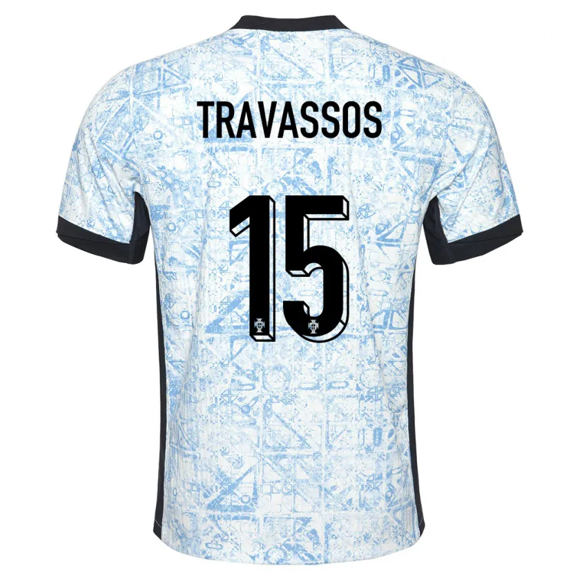 Danxen Homme Maillot Portugal Diogo Travassos #15 Bleu Crème Tenues Extérieur 24-26 T-Shirt