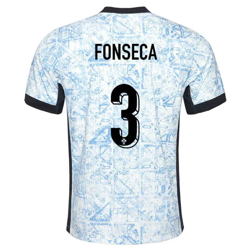 Danxen Homme Maillot Portugal Joao Fonseca #3 Bleu Crème Tenues Extérieur 24-26 T-Shirt