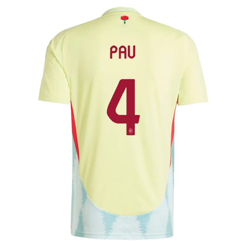 Danxen Homme Maillot Espagne Pau Torres #4 Jaune Tenues Extérieur 24-26 T-Shirt