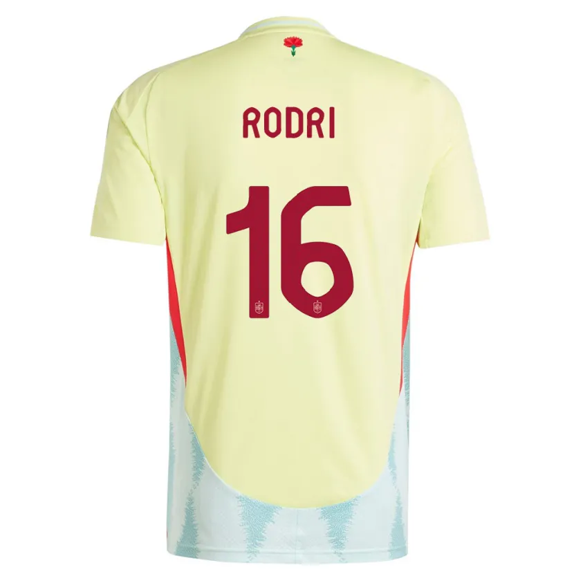 Danxen Homme Maillot Espagne Rodri #16 Jaune Tenues Extérieur 24-26 T-Shirt