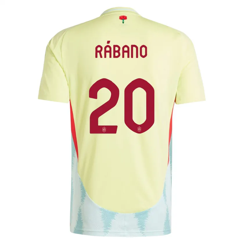Danxen Homme Maillot Espagne Nuria Rabano #20 Jaune Tenues Extérieur 24-26 T-Shirt