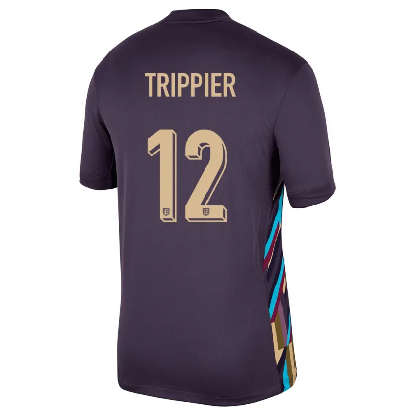 Danxen Homme Maillot Angleterre Kieran Trippier #12 Raisins Noirs Tenues Extérieur 24-26 T-Shirt