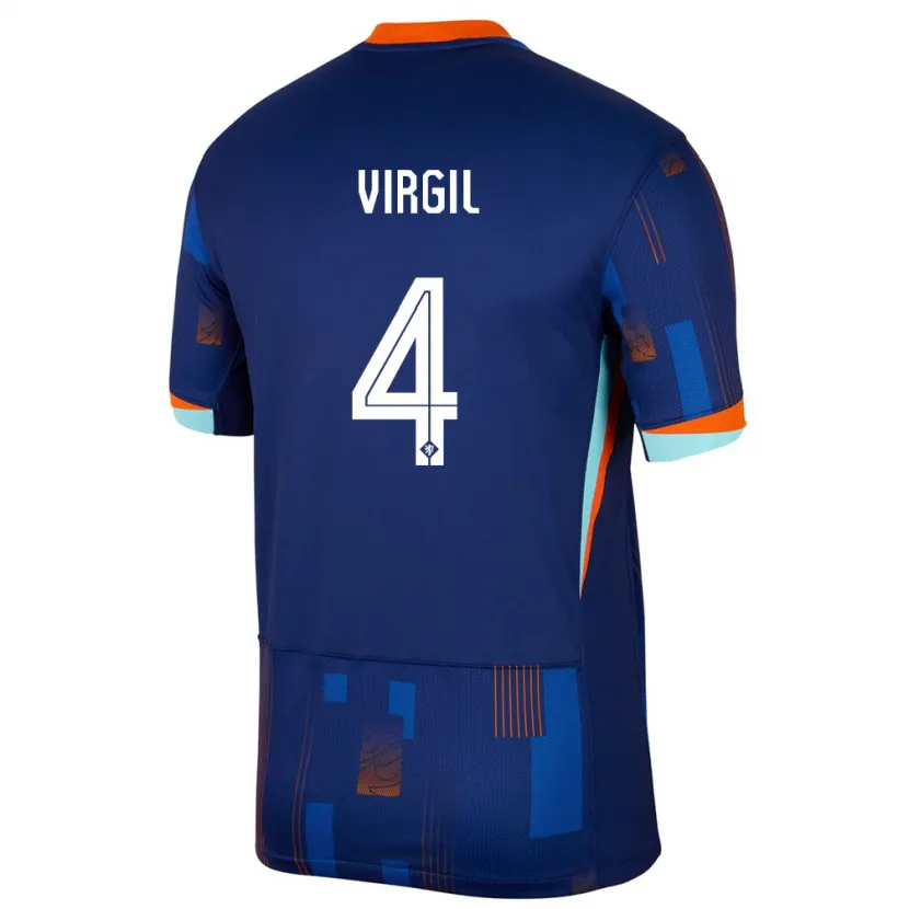 Danxen Homme Maillot Pays-Bas Virgil Van Dijk #4 Bleu Tenues Extérieur 24-26 T-Shirt