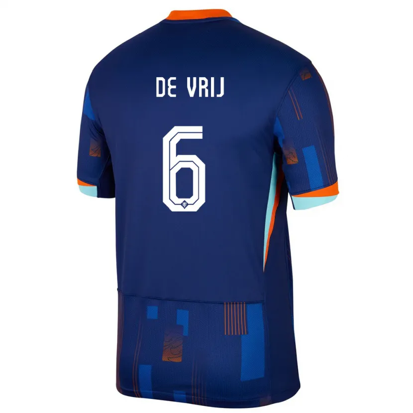 Danxen Homme Maillot Pays-Bas Stefan De Vrij #6 Bleu Tenues Extérieur 24-26 T-Shirt