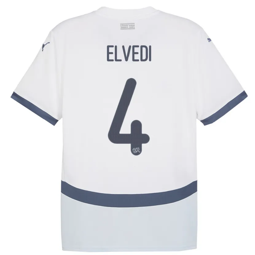 Danxen Homme Maillot Suisse Nico Elvedi #4 Blanc Tenues Extérieur 24-26 T-Shirt