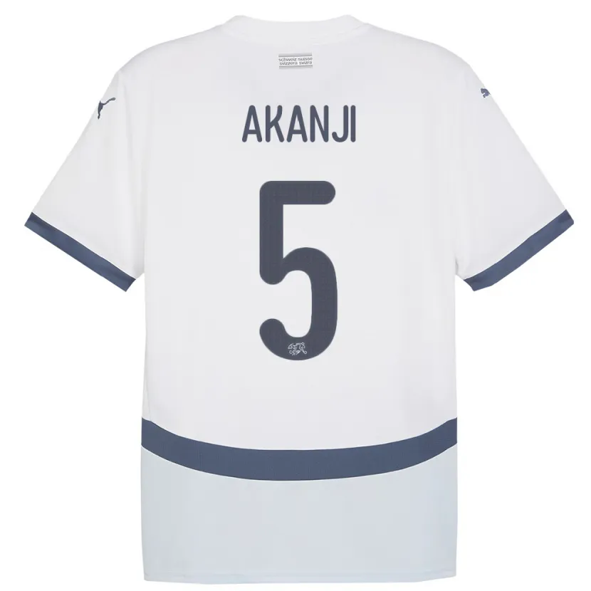 Danxen Homme Maillot Suisse Manuel Akanji #5 Blanc Tenues Extérieur 24-26 T-Shirt