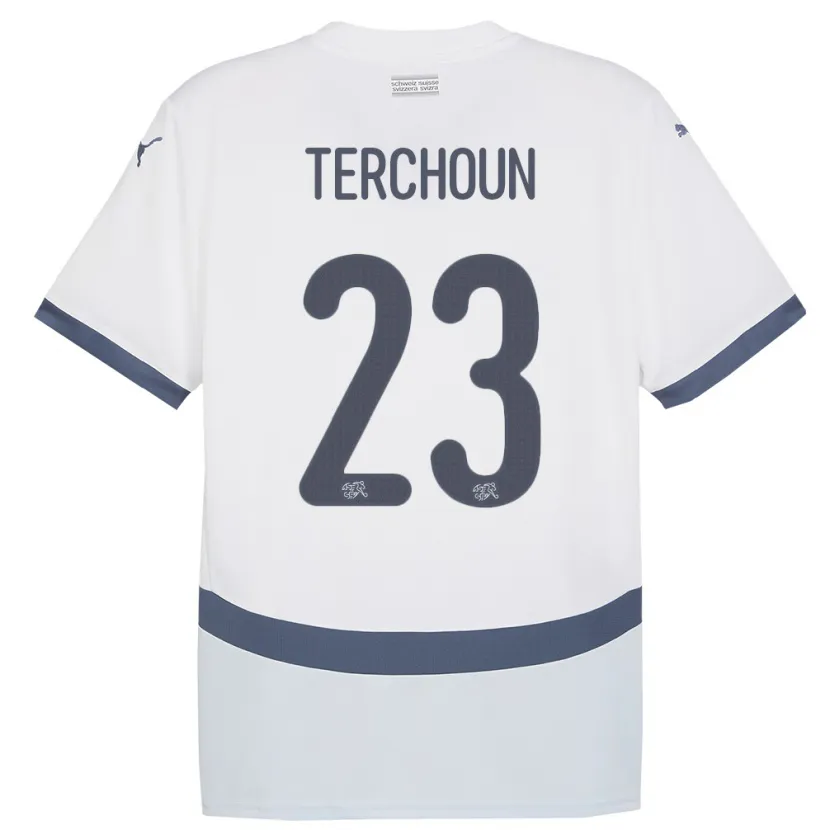 Danxen Homme Maillot Suisse Meriame Terchoun #23 Blanc Tenues Extérieur 24-26 T-Shirt