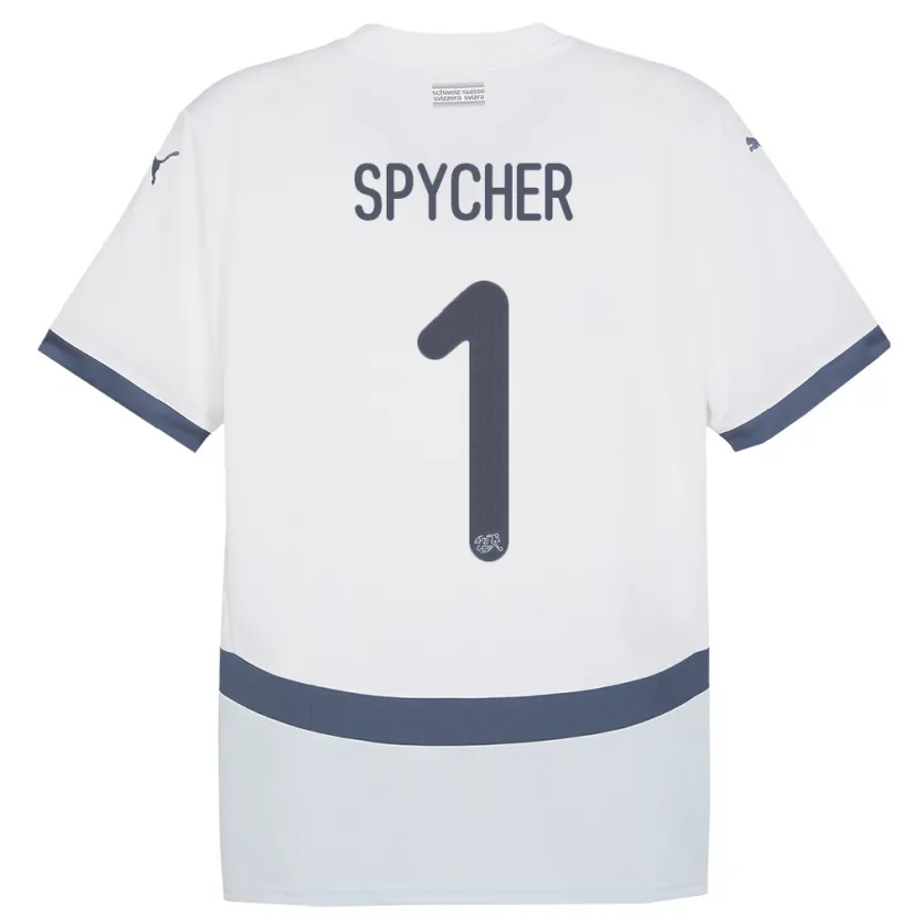 Danxen Homme Maillot Suisse Tim Spycher #1 Blanc Tenues Extérieur 24-26 T-Shirt