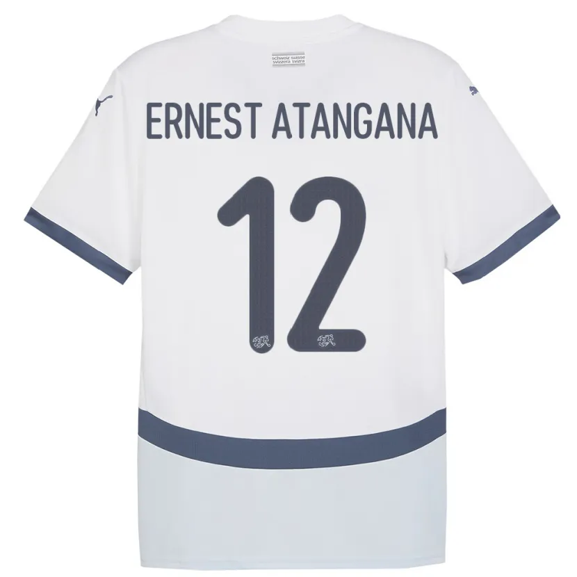 Danxen Homme Maillot Suisse Brian Ernest Atangana #12 Blanc Tenues Extérieur 24-26 T-Shirt