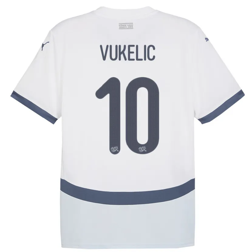 Danxen Homme Maillot Suisse Mile Vukelic #10 Blanc Tenues Extérieur 24-26 T-Shirt
