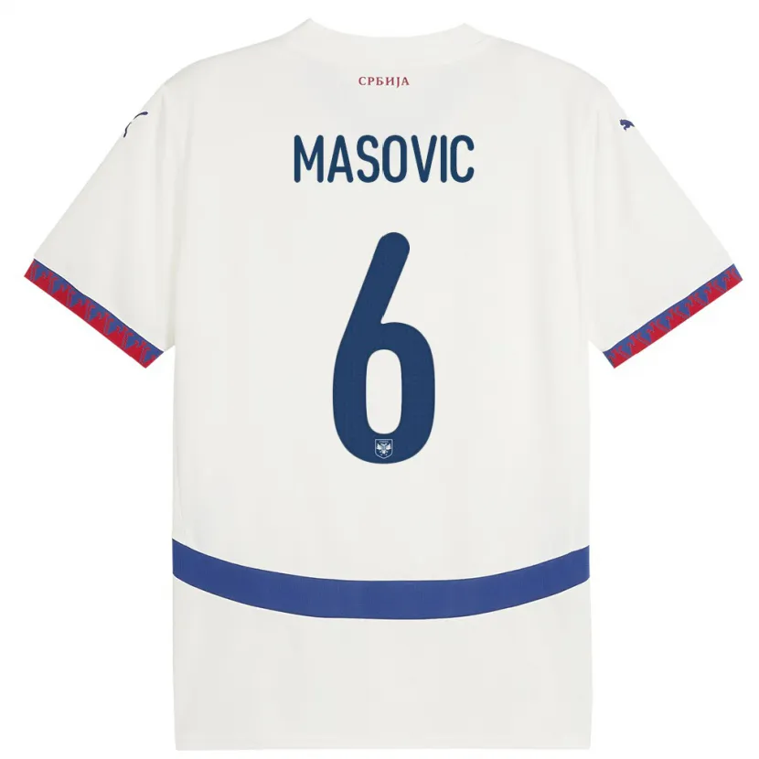Danxen Homme Maillot Serbie Erhan Masovic #6 Blanc Tenues Extérieur 24-26 T-Shirt