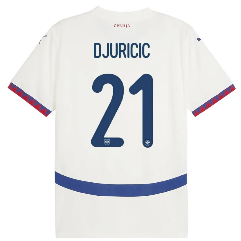 Danxen Homme Maillot Serbie Filip Djuricic #21 Blanc Tenues Extérieur 24-26 T-Shirt