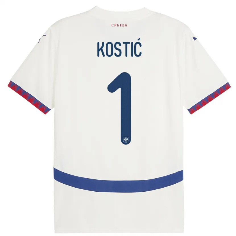Danxen Homme Maillot Serbie Milica Kostic #1 Blanc Tenues Extérieur 24-26 T-Shirt