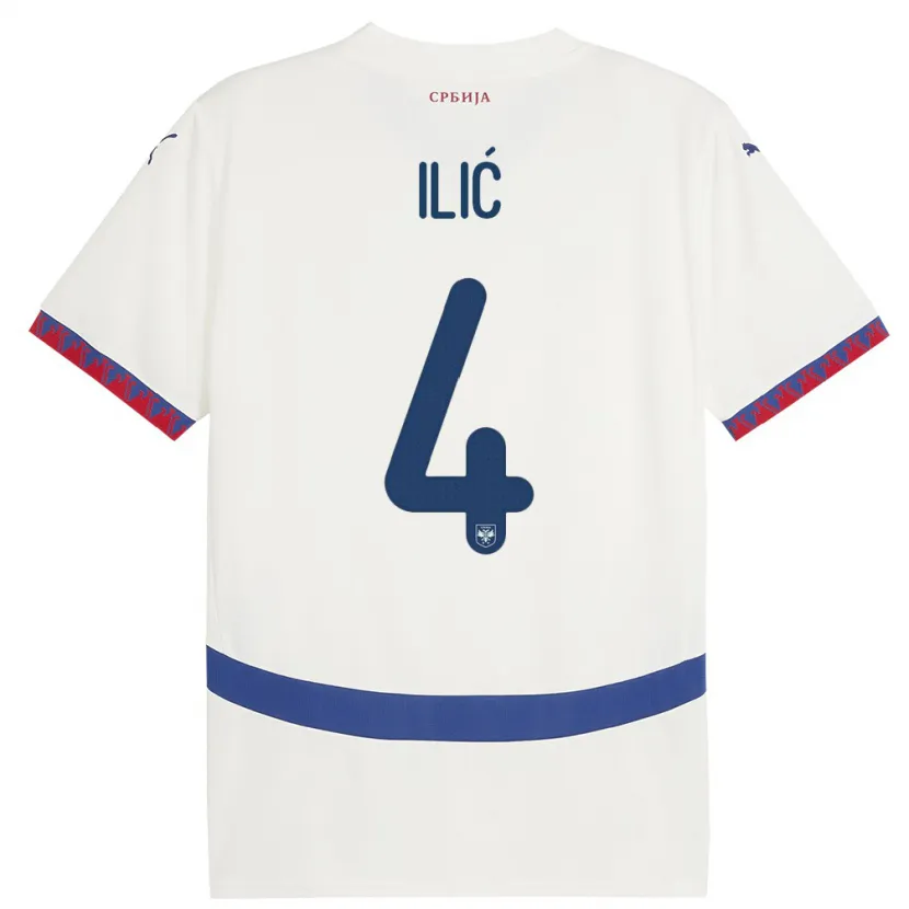 Danxen Homme Maillot Serbie Marija Ilic #4 Blanc Tenues Extérieur 24-26 T-Shirt