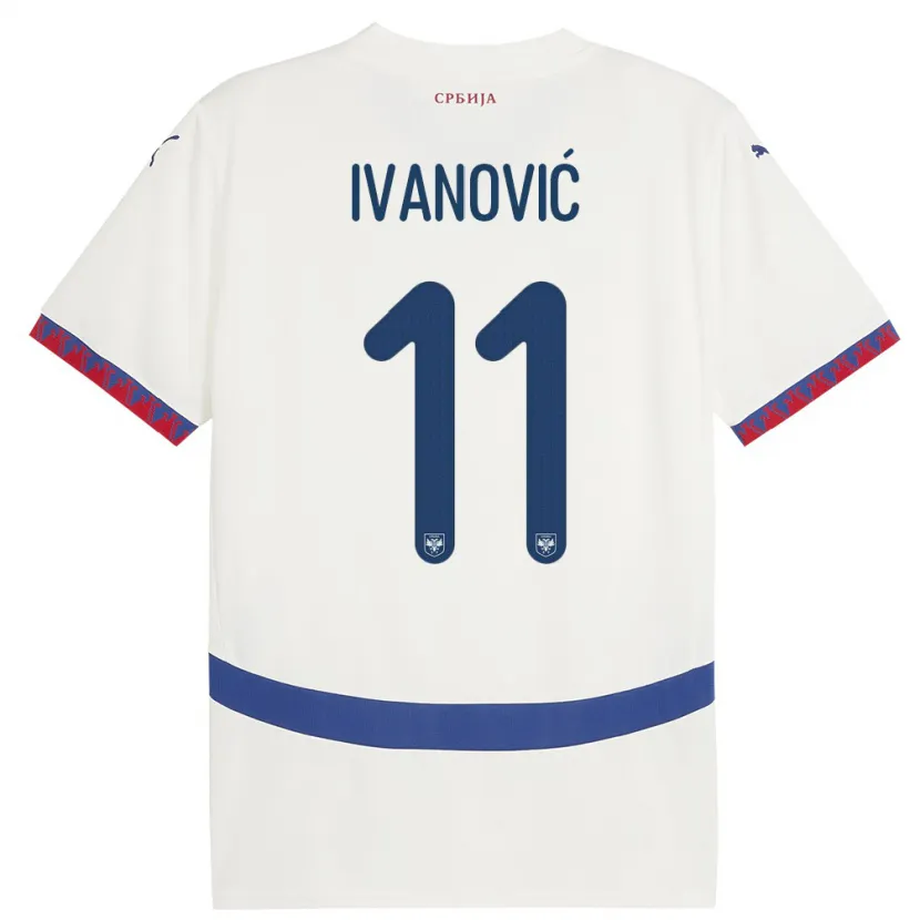 Danxen Homme Maillot Serbie Miljana Ivanovic #11 Blanc Tenues Extérieur 24-26 T-Shirt