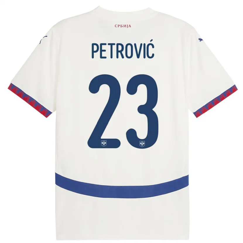 Danxen Homme Maillot Serbie Jovana Petrovic #23 Blanc Tenues Extérieur 24-26 T-Shirt