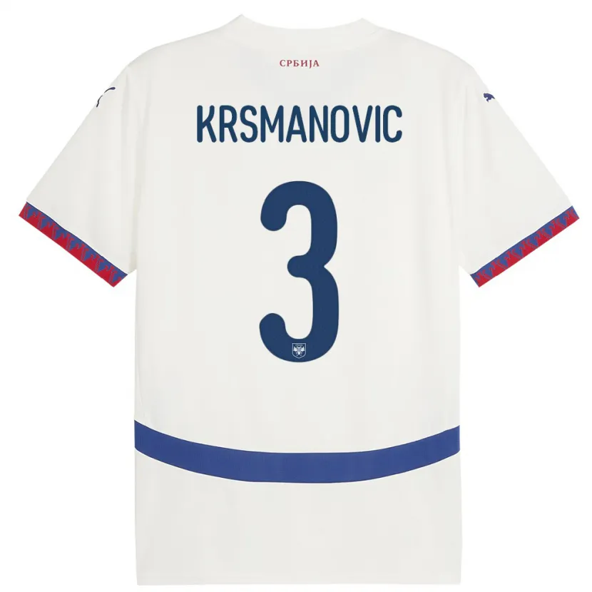 Danxen Homme Maillot Serbie Nemanja Krsmanovic #3 Blanc Tenues Extérieur 24-26 T-Shirt