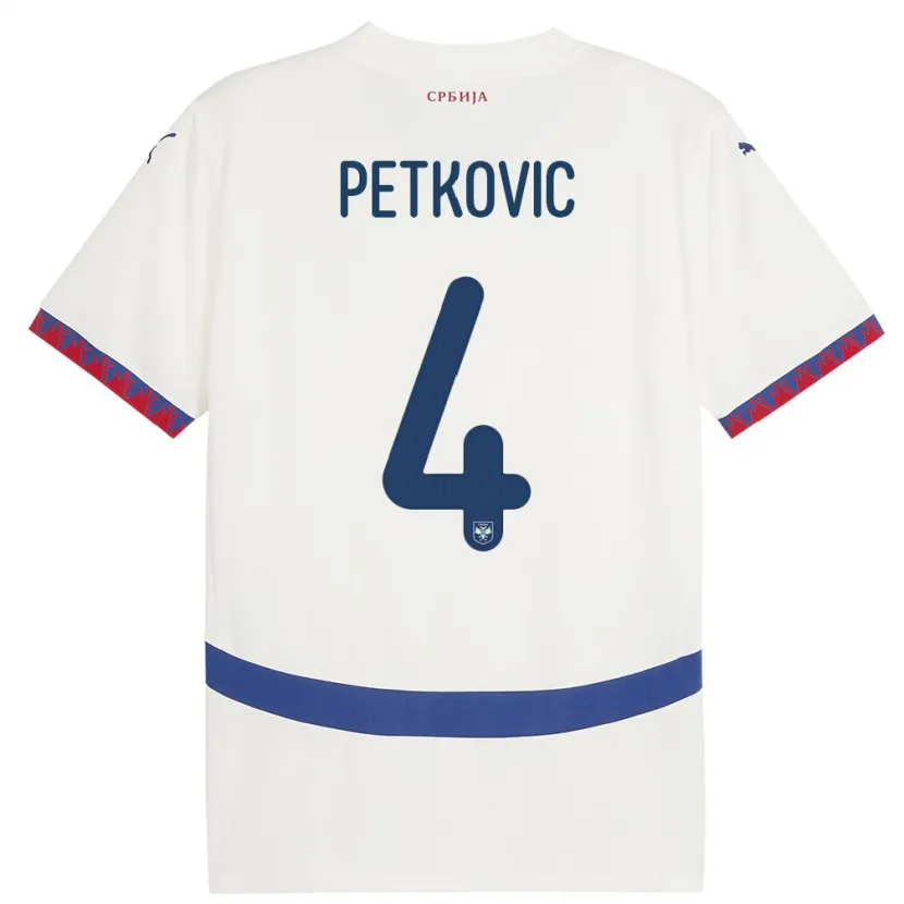 Danxen Homme Maillot Serbie Nikola Petkovic #4 Blanc Tenues Extérieur 24-26 T-Shirt