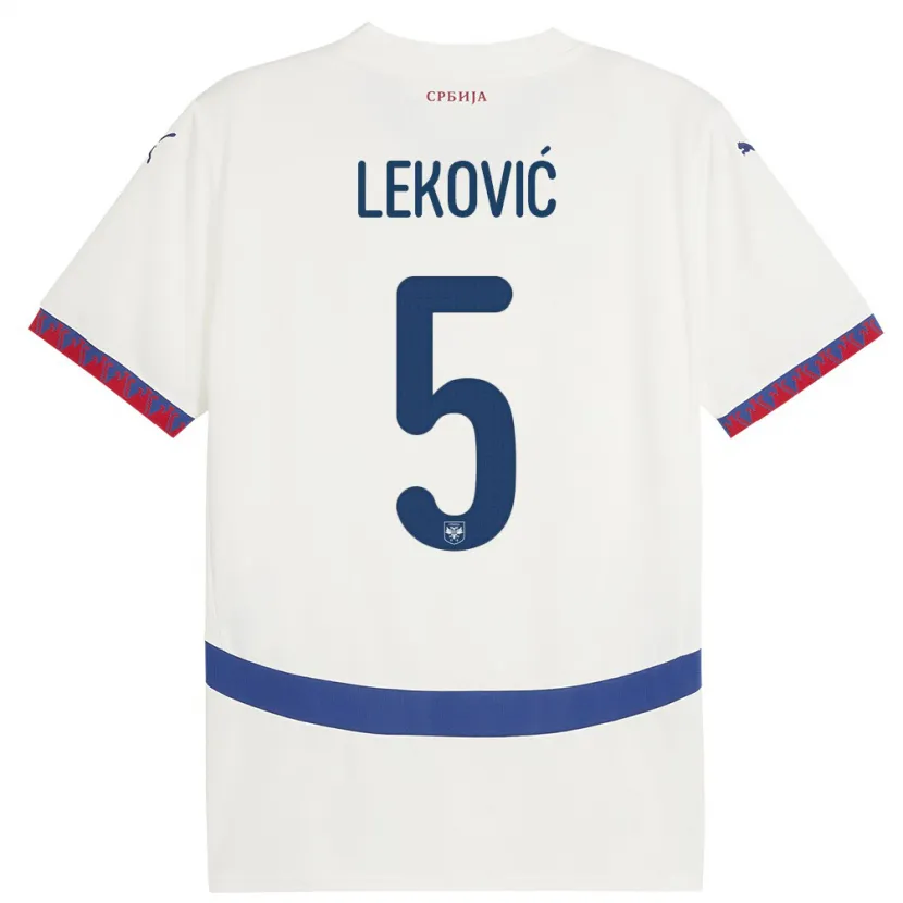 Danxen Homme Maillot Serbie Stefan Lekovic #5 Blanc Tenues Extérieur 24-26 T-Shirt