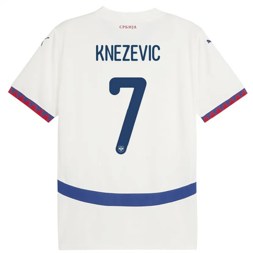 Danxen Homme Maillot Serbie Nikola Knezevic #7 Blanc Tenues Extérieur 24-26 T-Shirt