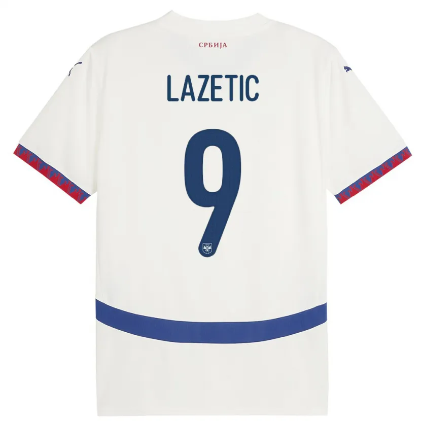 Danxen Homme Maillot Serbie Marko Lazetic #9 Blanc Tenues Extérieur 24-26 T-Shirt