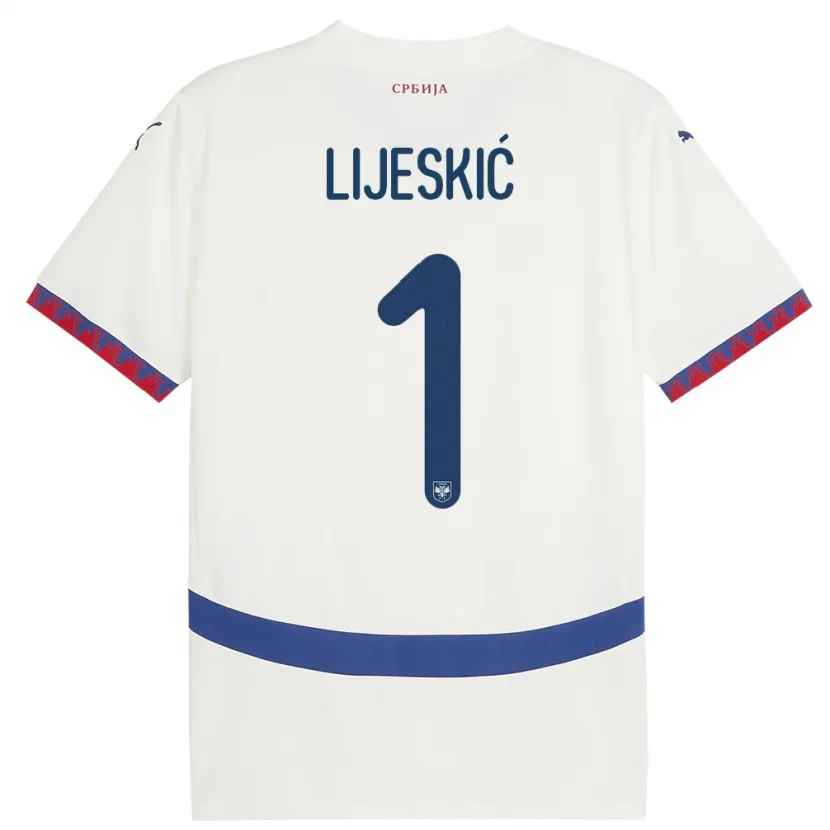 Danxen Homme Maillot Serbie Luka Lijeskic #1 Blanc Tenues Extérieur 24-26 T-Shirt