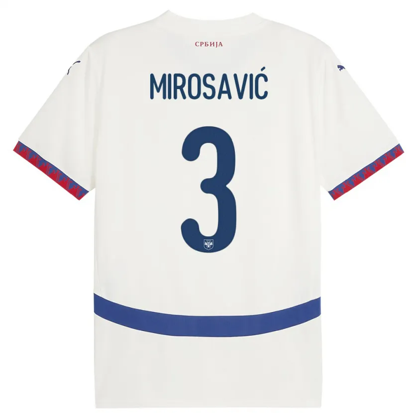 Danxen Homme Maillot Serbie Veljko Mirosavic #3 Blanc Tenues Extérieur 24-26 T-Shirt