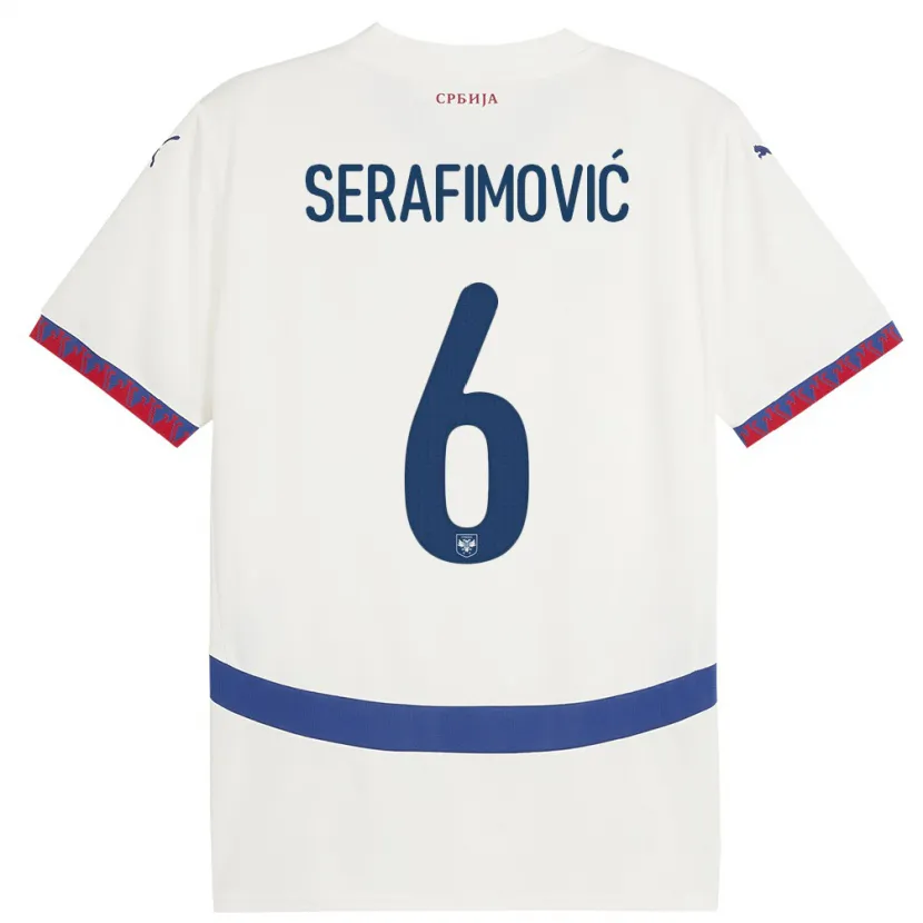 Danxen Homme Maillot Serbie Vojin Serafimovic #6 Blanc Tenues Extérieur 24-26 T-Shirt