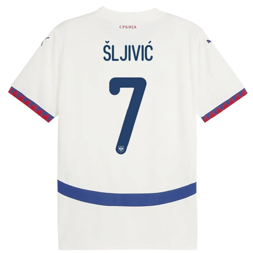 Danxen Homme Maillot Serbie Jovan Sljivic #7 Blanc Tenues Extérieur 24-26 T-Shirt