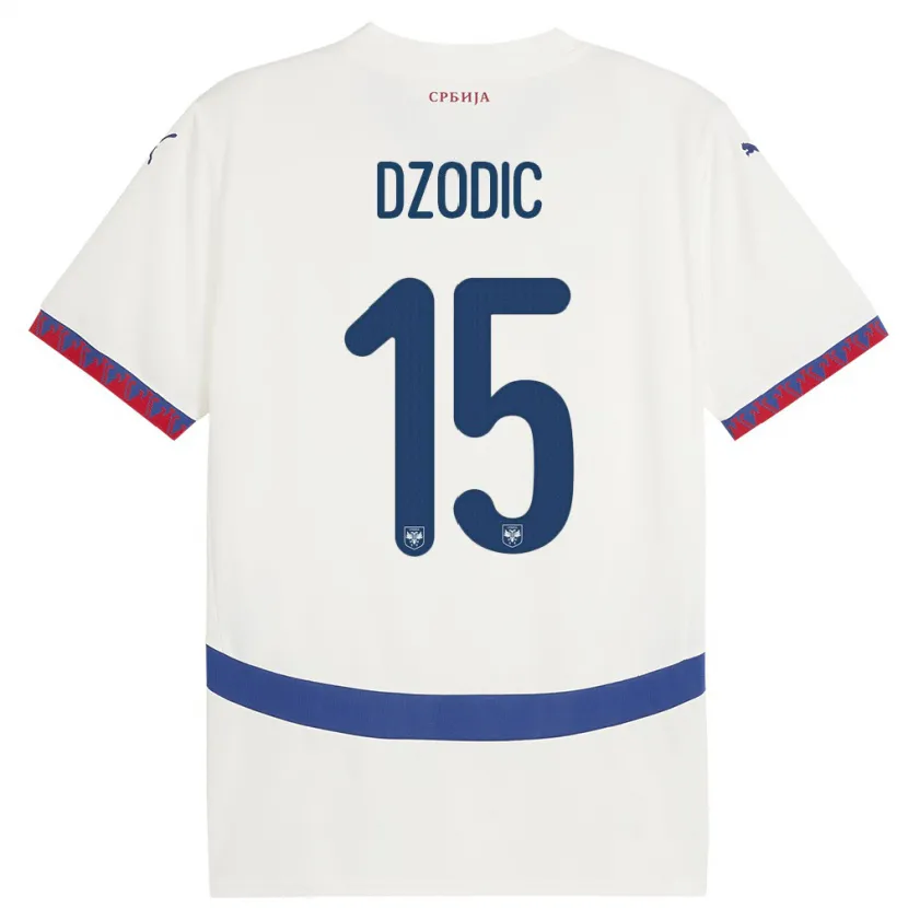 Danxen Homme Maillot Serbie Stefan Dzodic #15 Blanc Tenues Extérieur 24-26 T-Shirt