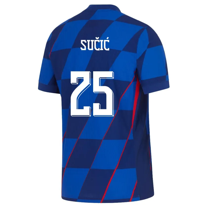 Danxen Homme Maillot Croatie Luka Sucic #25 Bleu Tenues Extérieur 24-26 T-Shirt