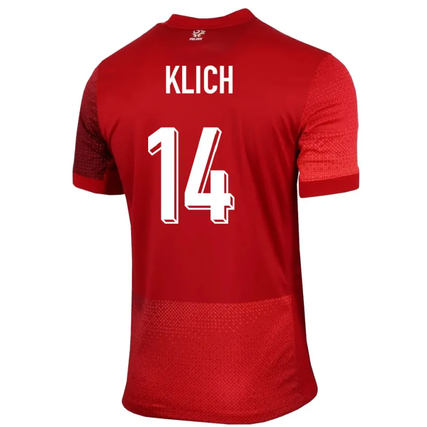 Danxen Homme Maillot Pologne Mateusz Klich #14 Rouge Tenues Extérieur 24-26 T-Shirt