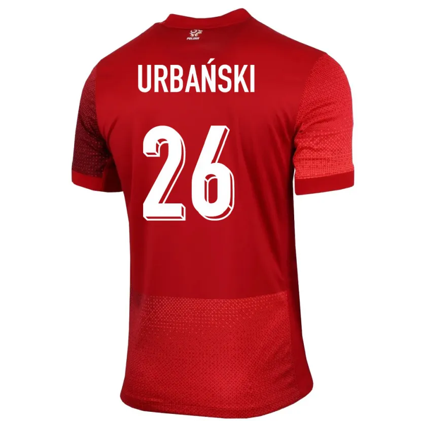 Danxen Homme Maillot Pologne Kacper Urbanski #26 Rouge Tenues Extérieur 24-26 T-Shirt