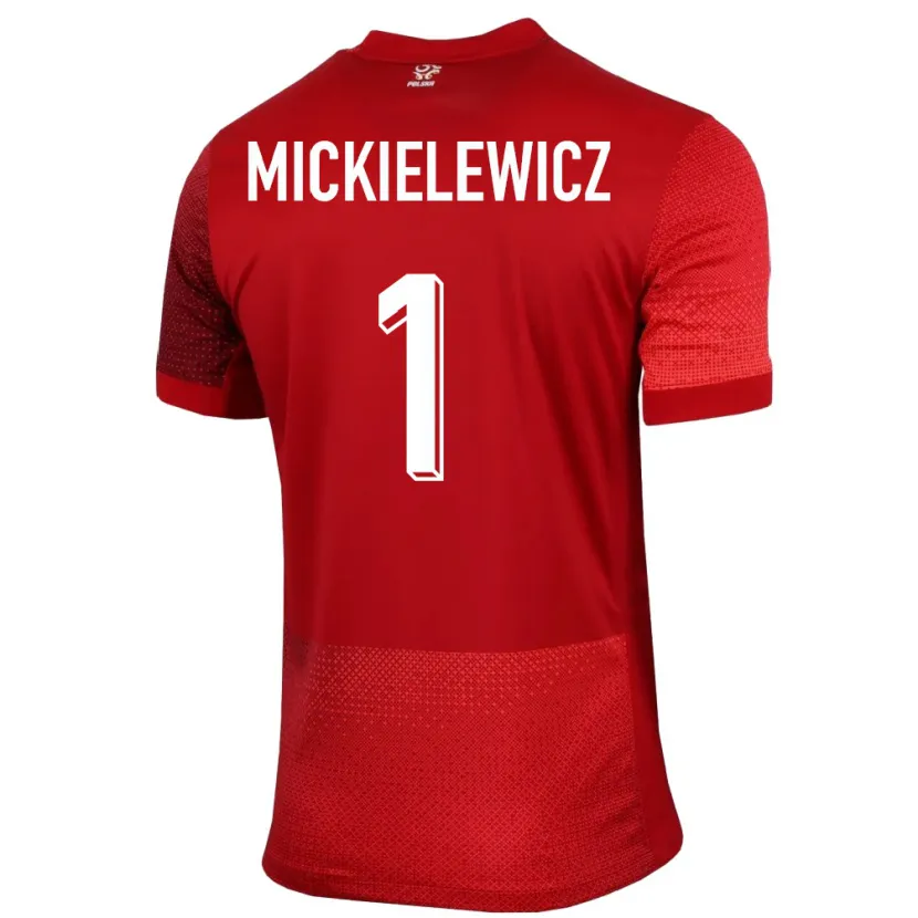 Danxen Homme Maillot Pologne Aleksander Mickielewicz #1 Rouge Tenues Extérieur 24-26 T-Shirt