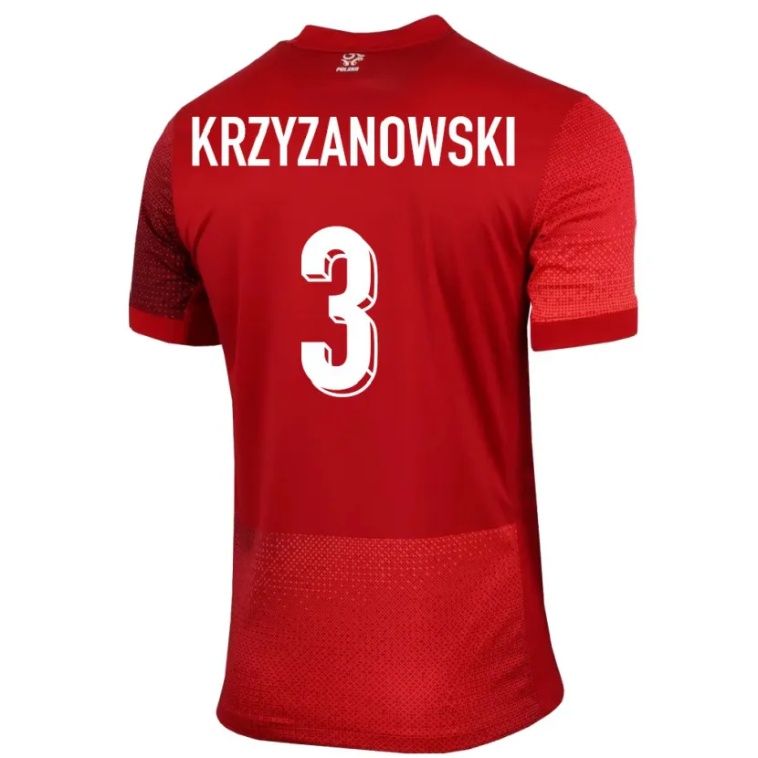Danxen Homme Maillot Pologne Jakub Krzyzanowski #3 Rouge Tenues Extérieur 24-26 T-Shirt