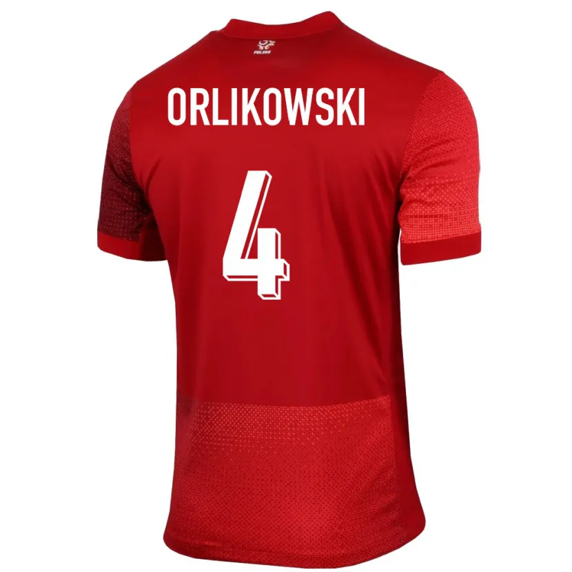 Danxen Homme Maillot Pologne Igor Orlikowski #4 Rouge Tenues Extérieur 24-26 T-Shirt