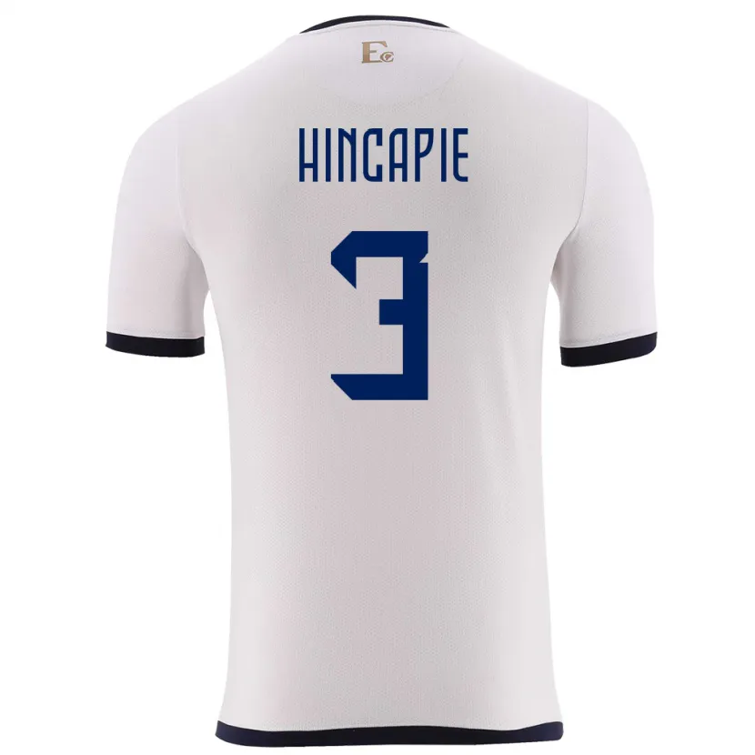 Danxen Homme Maillot Équateur Piero Hincapie #3 Blanc Tenues Extérieur 24-26 T-Shirt