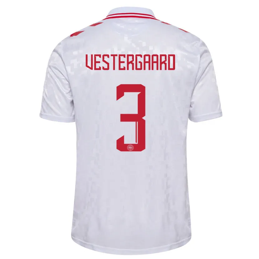 Danxen Homme Maillot Danemark Jannik Vestergaard #3 Blanc Tenues Extérieur 24-26 T-Shirt