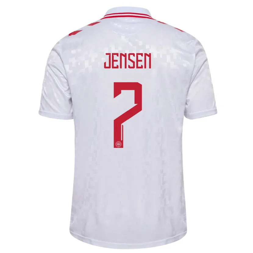 Danxen Homme Maillot Danemark Mathias Jensen #7 Blanc Tenues Extérieur 24-26 T-Shirt