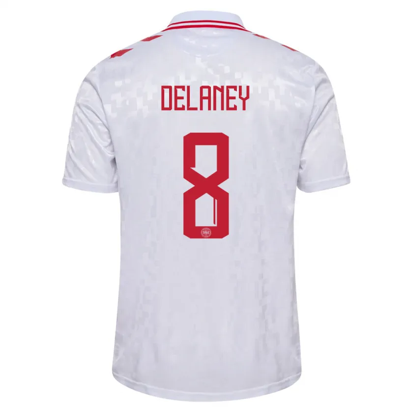 Danxen Homme Maillot Danemark Thomas Delaney #8 Blanc Tenues Extérieur 24-26 T-Shirt