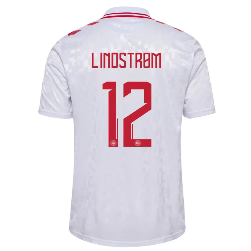 Danxen Homme Maillot Danemark Jesper Lindstrøm #12 Blanc Tenues Extérieur 24-26 T-Shirt