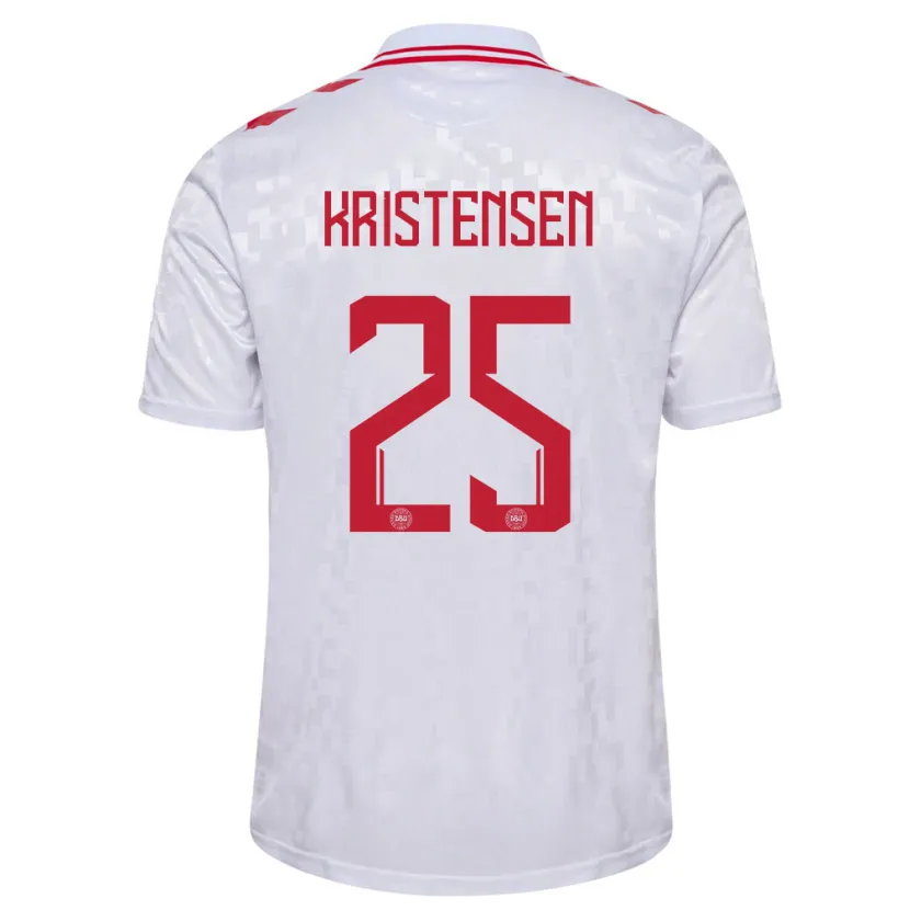 Danxen Homme Maillot Danemark Rasmus Kristensen #25 Blanc Tenues Extérieur 24-26 T-Shirt