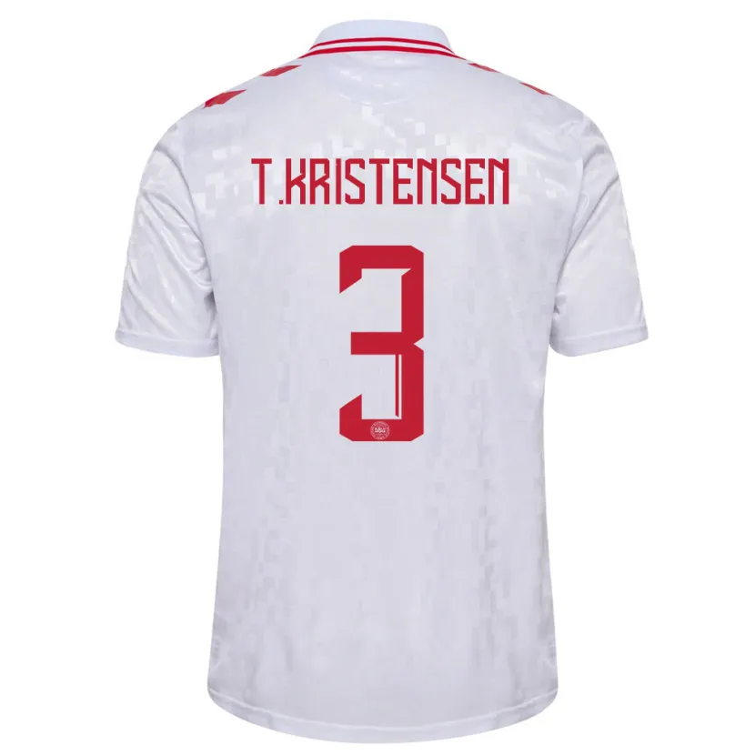 Danxen Homme Maillot Danemark Thomas Kristensen #3 Blanc Tenues Extérieur 24-26 T-Shirt