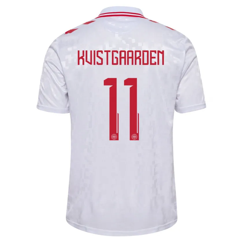 Danxen Homme Maillot Danemark Mathias Kvistgaarden #11 Blanc Tenues Extérieur 24-26 T-Shirt