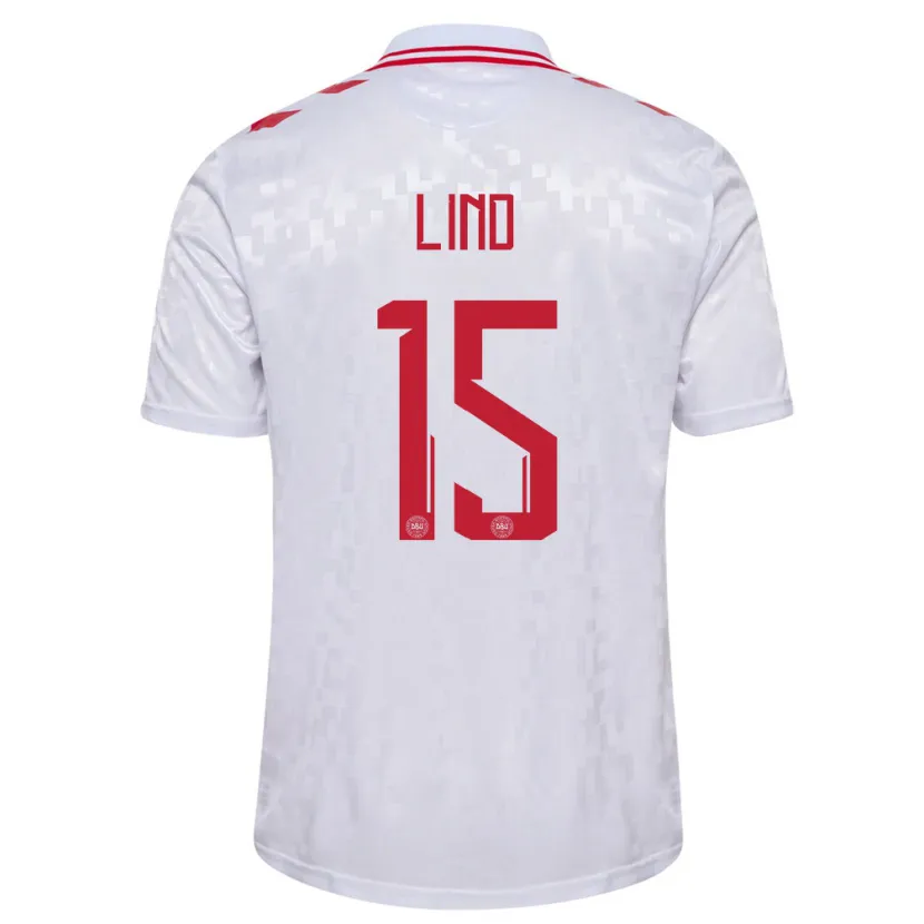 Danxen Homme Maillot Danemark Victor Lind #15 Blanc Tenues Extérieur 24-26 T-Shirt