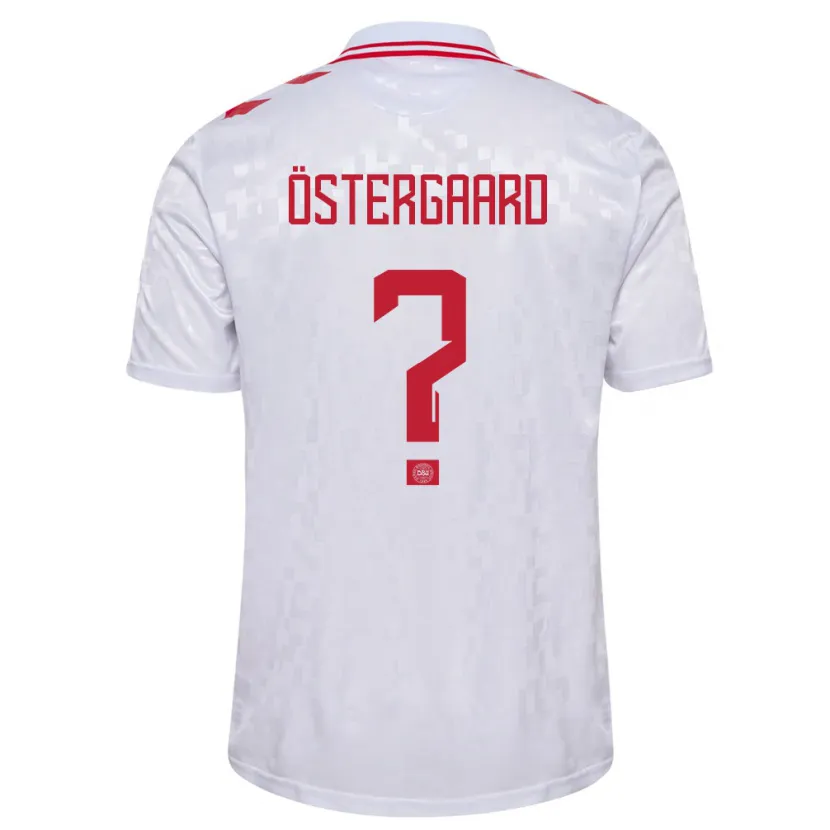 Danxen Homme Maillot Danemark Christian Östergaard #0 Blanc Tenues Extérieur 24-26 T-Shirt