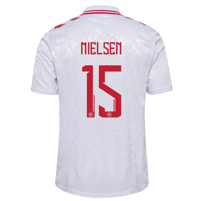 Danxen Homme Maillot Danemark Villads Nielsen #15 Blanc Tenues Extérieur 24-26 T-Shirt