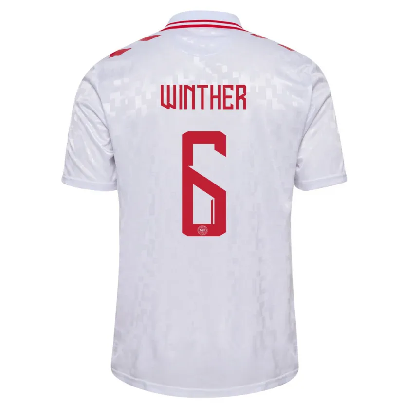 Danxen Homme Maillot Danemark Casper Winther #6 Blanc Tenues Extérieur 24-26 T-Shirt