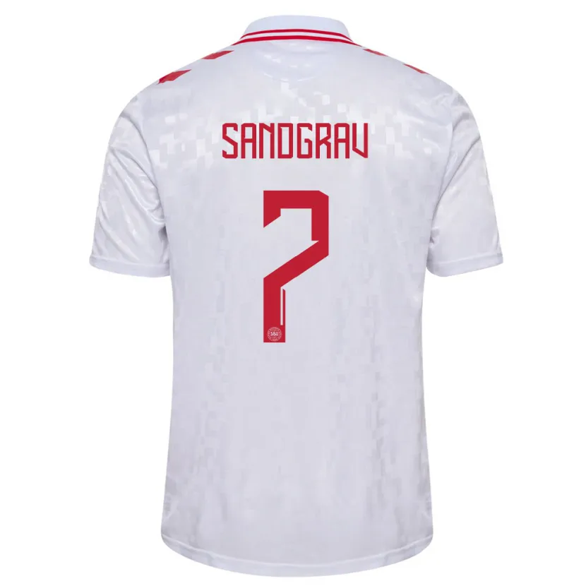 Danxen Homme Maillot Danemark Lauge Sandgrav #7 Blanc Tenues Extérieur 24-26 T-Shirt